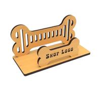 Genérico Business Card Holder, Wood Work Card Stand, Rustic Charm Desk | Accessory Compact Organizer Carved Dog Bone Design Wooden Open Storage for Desk, Tabletop, Counter