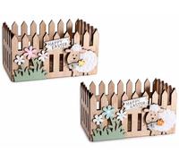 Generico Caisses/paniers en Bois en Forme de clôture avec Mouton en Laine Douce et Inscription Happy Easter, Lot de 6 pièces, cm 15 x 9 x 8 H, décoration pour la Maison