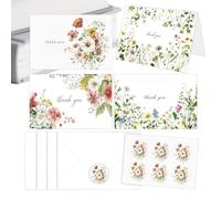 Genérico Cartes de remerciement florales | Notes avec imprimé floral aquarelle - 4 cartes de remerciement pour enseignants avec enveloppe - pour anniversaire, fête des mères, mariage et enterrement de