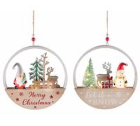 Generico Décorations de Noël en Bois avec lumières LED à Suspendre avec Inscriptions Merry Christmas et Let it Snow, Lot de 2 pièces, Ø 20 cm, décoration pour la Maison