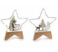 Generico Décorations de Noël Lumineuses en Forme d'étoiles décoratives en métal avec Paysage, Rennes et Base en Bois avec lumières LED, Lot de 6 pièces, cm 17 x 2 x 19,5 H, décoration pour la Maison