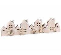 Generico Décorations de Noël Village de Petites Maisons en Bois avec pins et Rennes, Lot de 8 pièces, cm 38,5 x 2 x 9,5 H, décoration pour la Maison