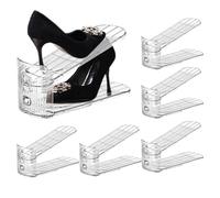 Genérico Empileur à chaussures - 6 pièces double niveau, étagère 25 x 10 x 9,7 cm réglable pour ballerines, talons, chaussures, bottes ; chambre à coucher, armoire