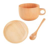 Generico Ensemble de tasses à thé en bois, 29 cl, ustensile de table naturel en bois avec cuillère, tasses et soucoupes pour café, thé, café, whisky, jardin, balcon, terrasse, cour, maison