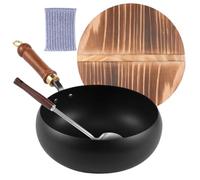 Generico Fonte - Fer 24,1 cm | Poêle de style japonais | Couvercle en bois et spatule | Poêle forgée à la main naturellement antiadhésive pour cuisinière à gaz, induction