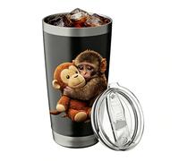 Genérico Gobelet isotherme en acier inoxydable 600 ml avec couvercle et impression de singes, gobelet de voyage réutilisable pour gym, bureau, maison, voyage, café, extérieur, voiture, homme et