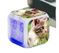 Generico Horloge LED en forme de chat - Réveil numérique cube avec lumière changeante de couleur, affichage 'heure 12/24 heures | Horloge de table amusante avec veilleuse pour chambre de bam