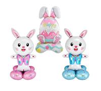 Generico Lot de 3 ballons lapin en aluminium, jouet lapin 3D, 150 cm, avec base, pour intérieur, extérieur, jardin, cour, porte, école, fête, anniversaire, événement
