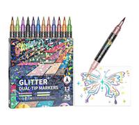 Generico Marqueurs artistiques - Pointe fine et pinceau avec paillettes - Feutres à colorier pour - Pour journal créatif, scrapbooking, croquis, illustrations, gribouillage, école et