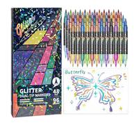 Generico Marqueurs, pointe fine et pinceau avec paillettes, feutres à colorier pour , pour classe, maternelle, journal, scrapbooking, dessin, croquis, illustrations