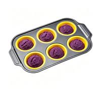 Generico Moule en silicone réutilisable à 6 compartiments pour cupcakes | Moule à muffins en silicone antiadhésif pour cheesecake, crêpes, nourriture, beurre, dessert, déjeuner, cuisine