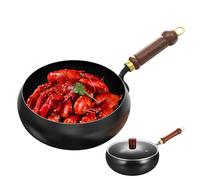 Genérico Non Stick Pan, Stir Fry with Wooden Handle, Scratch Resistant Cookware, Sturdy Flat Bottom Induction Compatible Pan for Baking, Stewing, Frying, Cooking Polyvalty