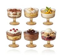 Generico Oceano Lot de 6 coupelles en verre pour crème glacée, dessert, pieds, élégants, pour saladonie, mousse, desserts, glaces, bars, restaurants (lot de coupes diamant ambre)