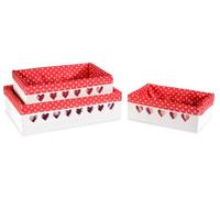 Generico Paniers/caisses en Bois Blanc à Personnaliser soi-même décorés de découpes en Forme de cœur et intérieur revêtu, Lot de 3 pièces, Grand modèle : cm 32 x 21 x 8,5 H, décoration pour la Maison