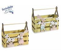 Generico Paniers de Pâques en Bois coloré avec Fleurs et Lapins, Lot de 4 pièces, cm15x7x7,5H (avec Anse 13), décoration pour la Maison