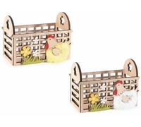 Generico Paniers de Pâques en Bois Naturel avec Poule en Fausse Fourrure et décors Floraux, Lot de 6 pièces, cm15x8x7H (avec poignées10,5), décoration pour la Maison