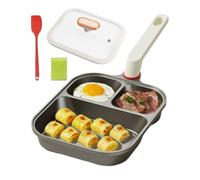 Generico Poêle anti-adhésive pour œufs 3 compartiments | Poêles en titane avec couvercle et spatule en silicone pour œufs et baguettes sur cuisinière