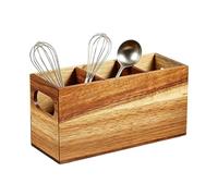 Generico Porte-ustensiles en bois extra large rustique avec 3 compartiments | Porte-ustensiles de plan de travail pour maison, cuisine, restaurant, camping, barbecue, spatule, louche, cuillère