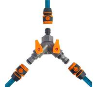Generico Répartiteur pour tuyau flexible - Adaptateur à trois voies à connexion rapide pour travaux lourds avec valves d'arrêt | Déviateur avec raccord rapide, adaptateur tuyau de giar