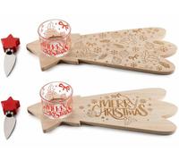 Generico Set apéritif/Planche à découper en Bois en Forme d'étoile filante avec décors gravés, Lot de 4 pièces, Planche : cm 32,5 x 14 H, pour la Cuisine et la Table