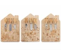 Generico Set Planche à découper/Set apéritif en Bois avec décors de Noël gravés et 3 Couteaux à Fromage, Lot de 3 pièces, Planche : cm 20 x 30 H, pour la Cuisine et la Table