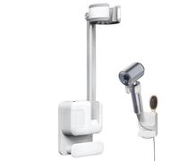Generico Support pour sèche-cheveux de salle de bain - Support mural 360° | Séchage mains libres sans trous, support de téléphone réglable en aluminium et ABS, organiseur blanc pour coiffage universel
