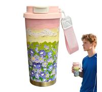 Genérico Tasse thermique pour café | 500 ml Tasse à café portable, porte-boisson anti-fuite avec cordon double fonction imprimé floral pour boissons froides ou chaudes, maison, travail, camping