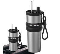 Genérico Tasse thermique pour café, tasse à thé de grande capacité avec paille intégrée, récipient anti-fuite d'eau 710 ml, bouteille pour boissons en extérieur et transport