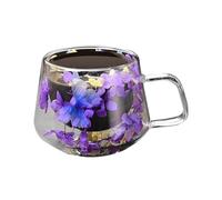Genérico Tasses à café en verre avec double isolation - Tasses à café en verre à double paroi, tasse en verre de 200 ml, en forme de unie à fusion florale avec M
