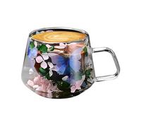 Genérico Tasses à café en verre avec double isolation - Tasses à café en verre à double paroi, tasse en verre de 200 ml, en forme de unie à fusion florale avec M