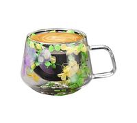 Genérico Tasses à café en verre avec double isolation - Tasses à café en verre à double paroi, tasse en verre de 200 ml, en forme de unie à fusion florale avec M