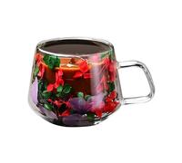 Genérico Tasses à café en verre avec double isolation - Tasses à café en verre à double paroi, tasse en verre de 200 ml, en forme de unie à fusion florale avec M