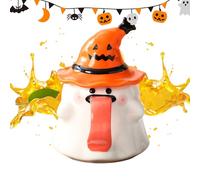 Generico Verres Halloween pour - Chope à bière pour la maison - Tasse en porcelaine en forme de fantôme 0,45 l avec couvercle pour soirées films, jus, café chaud, lait dans le salon