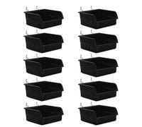 Générique 10 Pièces Boîte de Rangement Noire pour Panneau Perforé avec Crochet en Métal, Design à Ouverture Inclinée, Plastique Robuste, pour Ateliers et Postes de Travail