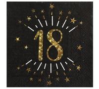 Générique - 10 Serviettes Papier Joyeux Anniversaire 18 Noir et Or 33 x 33 cm