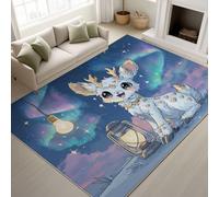 Générique 120 x 180 cm Tapis Anime Fantastique Imprimé Hiver Ciel Tapiss Cerf Lanterne & Tapis antidérapant Magique intégré pour Salon Chambre, Bureau