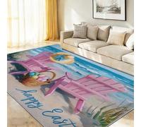 Générique 120 x 180 cm Tapis Entrée Intérieur, Beige-Bleu Antidérapant Tapis Lavable, Pile Courte Tapis Salon Décontracté Vacances Océan Chaises Œufs De Pâques pour Dessous, Cuisine, Chambre Chien