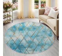 Générique 150 cm Rond Tapis Rond pour Salon, Chambre à Coucher et Cheminée Motif Grille Diamantée Légère Et Luxueuse À l'aspect Vieilli Lavable en Machine et Antidérapant Bleu