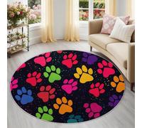 Générique 160 cm Rond Tapis de Salon Lavable en Machine - Noir Tapis Salle à Manger Antidérapant et Fin - Tapise Pop Art Animaux Empreintes De Pattes Colorées Imprimé pour Cuisine Chambre Entrée
