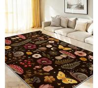 Générique 160 x 230 cm Tapis À Poils Courts Lavable, Noir Vintage Pastoral Fleurs Plante Animal Papillon Tapis Salon, Doux Antidérapant Tapis pour Entrée Intérieur, Chambre, Cuisine, Chambre d'enfant