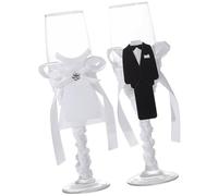 Générique 2 Pièces Coupes de Mariage Mariés en Verre Satin Noir Blanc | Design Créatif Romantique, Silhouette de Tenue Formelle, Dégustation Sûre de Whisky ou Jus, Cérémonie Nuptiale