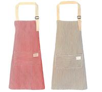 Générique 2 Pièces Tabliers de Cuisine pour Homme Femme, Réglable Chef Tabliers avec Poches, Tablier en Coton Lin Tablier de Travail pour Cuisine, Barbecue, Service (Rouge + Marron)