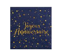Serviette cocktail anniversaire bleu marine et dorée or (x20) REF/5663 bleu marine et doré or G