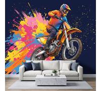 Générique 200 x 140 cm Papier Peint Panoramique Extremsportarten Motocross Graffiti 3D Mural Design, Photo Décoration Murale, Papiers Peints Intissé Décoration Murale Salon Chambr, Bleu Foncé