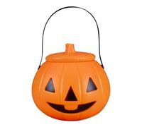 Générique 2025 Seau à Bonbons en Plastique pour Halloween avec Lumière, Citrouille Halloween Decoration Panier pour Chasse aux Bonbons, Tonneau de Cadeau avec Sourire du Diable Stockage Bonbons Seau