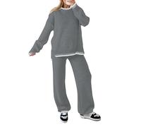 Générique 2026 Ensemble Pantalon Large Femme Automne Hiver Pull Tricoté Deux Pièces Décontracté Mode Chaude Élégance (Grey, XL)