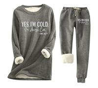 Générique 2026 Ensemble Pantalon Tailleur Femme Automne Hiver Chaud Slim Imprimé Épais Bas Confortable Oui J'Ai Froid 247 (Dark Gray, S)