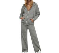 Générique 2026 Ensemble Sweat à Capuche décontracté avec Pantalon Large et Fermeture intégrale orné de Strass Tenue idéale pour Automne-Hiver à Quotidien (Grey, XL)