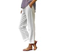 Générique 2027-Pantalon Ample Femme été Tissu léger Respirant Non Transparent élastique Confortable Coupe décontractée idéal Tenue Quotidienne bureautique Vacances (White, M)