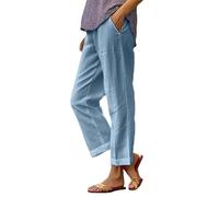Générique 2027-Pantalon Ample Femme été Tissu léger Respirant Non Transparent élastique Confortable Coupe décontractée idéal Tenue Quotidienne bureautique Vacances (Blue, M)